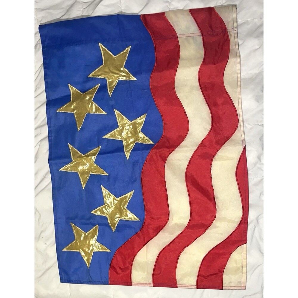Vintage NCE Yard Garden Flag Gold Stars Wavy Stripes Extra Large